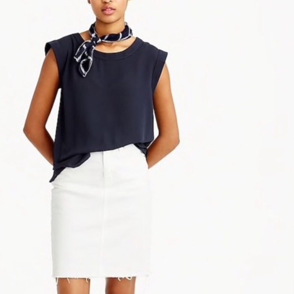 J. Crew Navy Short-Sleeve Cap-Sleeve drapey crepe Top